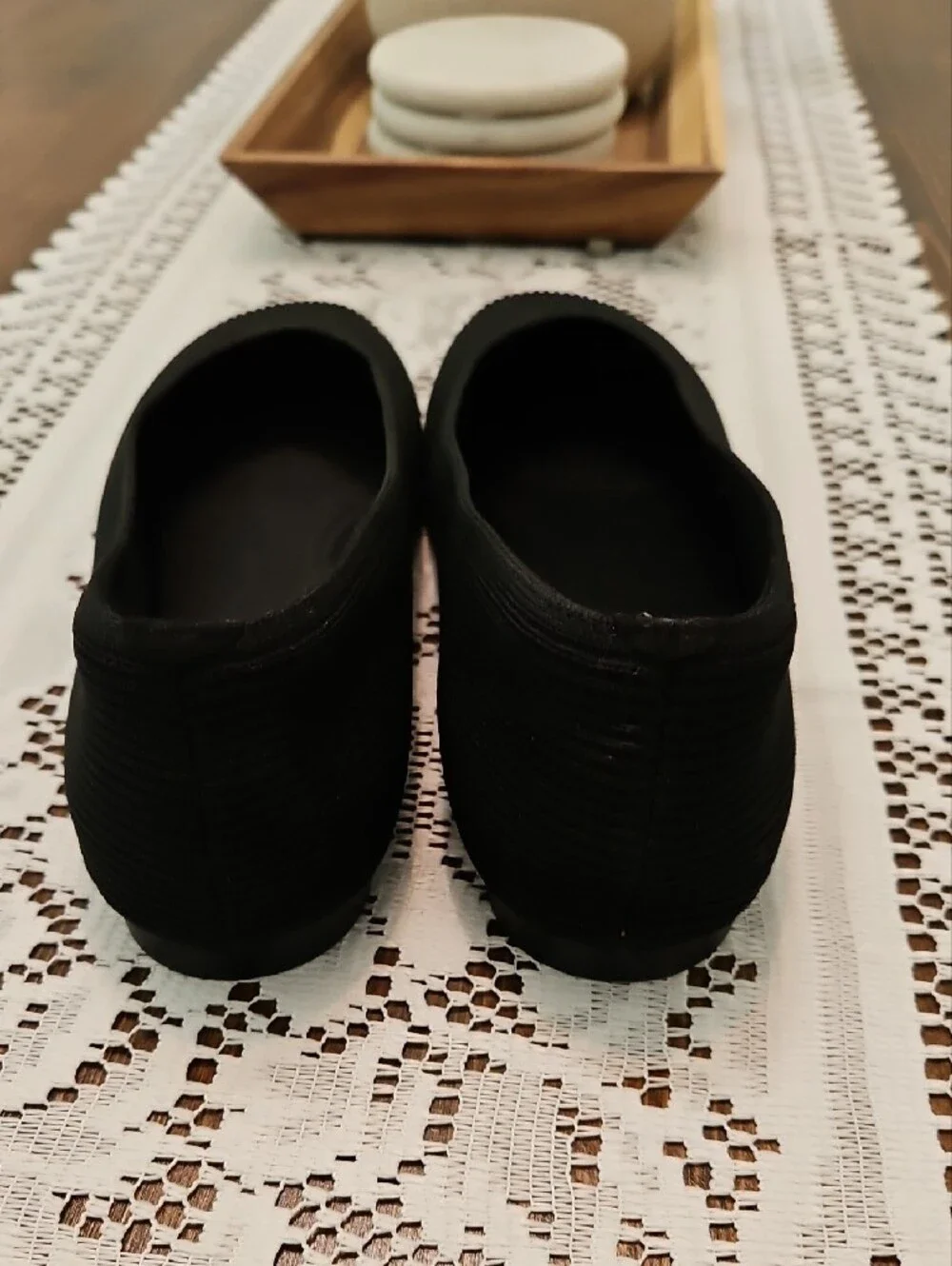 Vivaia Margot Black Knit Sqaure Toe Slip-On Ballet Flats